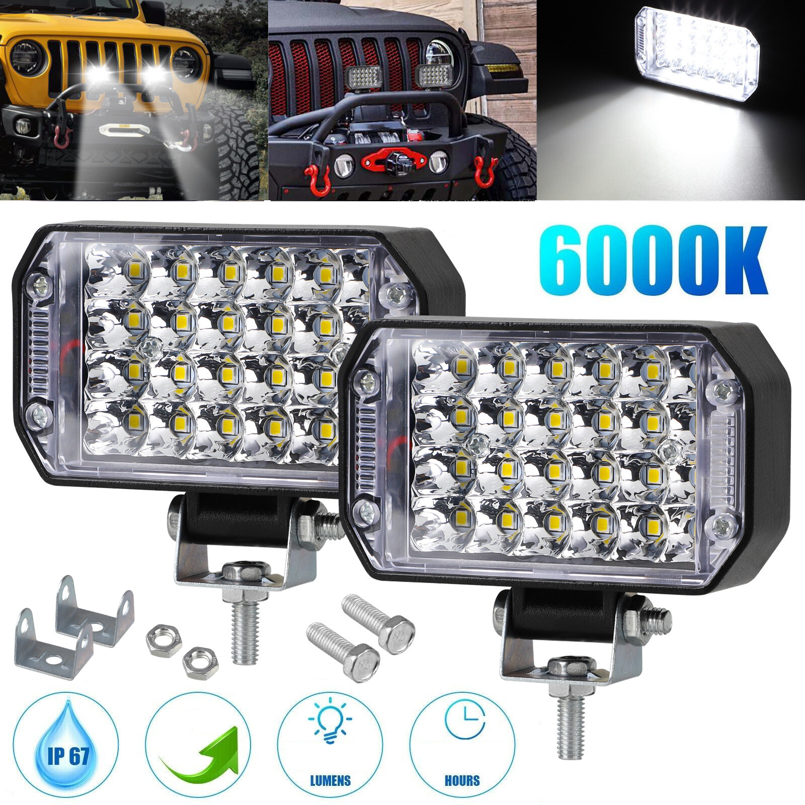 2Pcs 4″ 800w LED Work Light Bar Spot Flood Pods Fog Lamp Offroad Driving SUV ATV