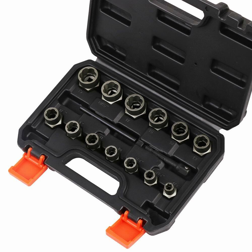 15PC Impact Bolt & Nut Remover Set Extractor Damaged Rusted Adapter Storage Case