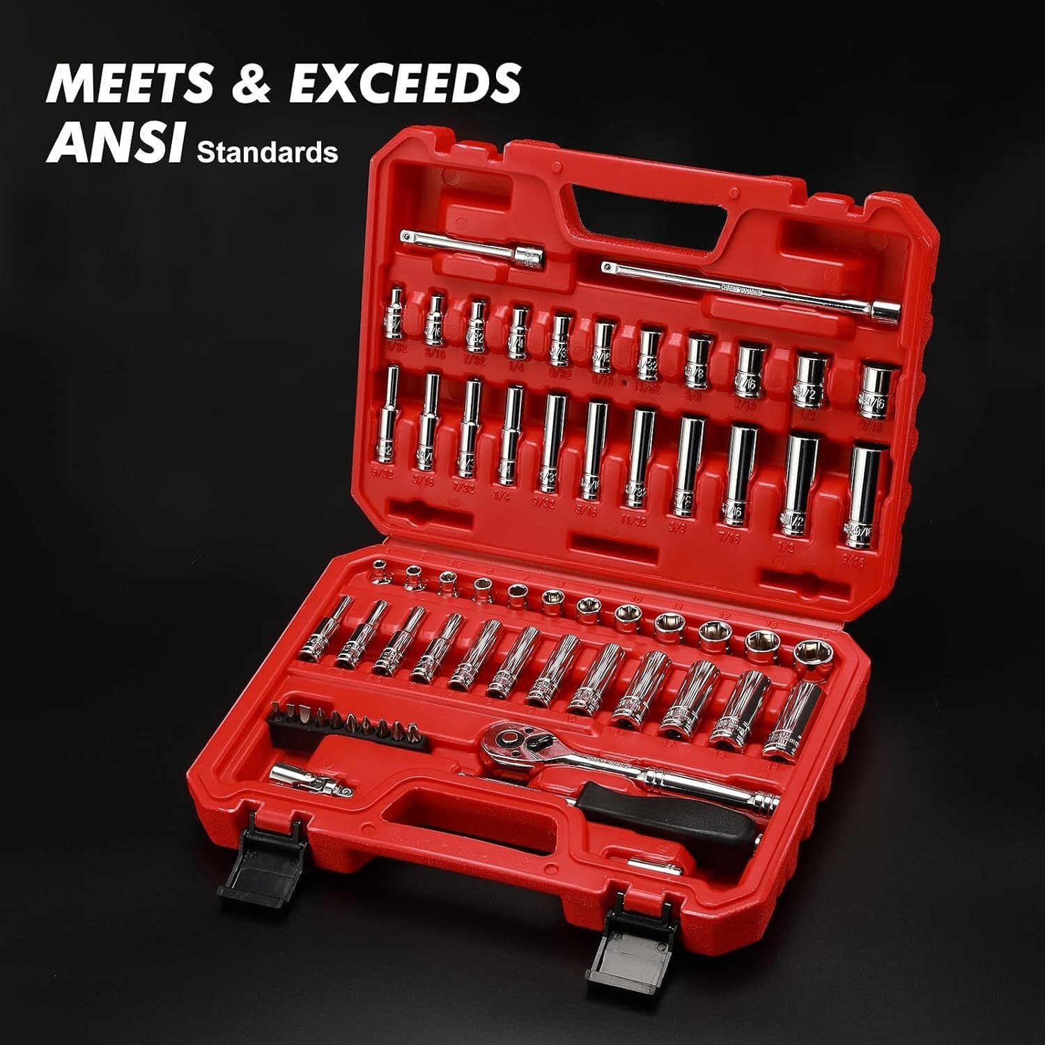 62pcs 1/4 Inch Drive Master Socket Set with Ratchets Adapters 4 mm-14 mm 6 Point