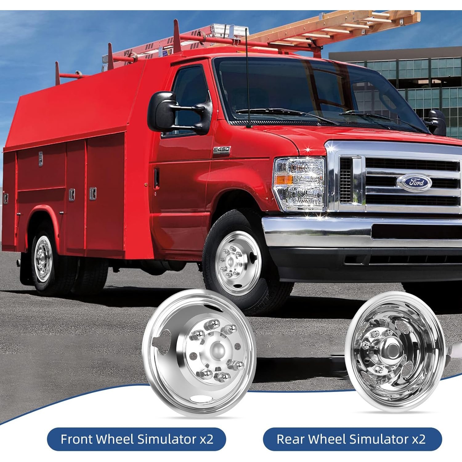 16″ Wheel Simulators Stainless Steel Hubcaps for 2008-2025 Ford E350/E450 Van