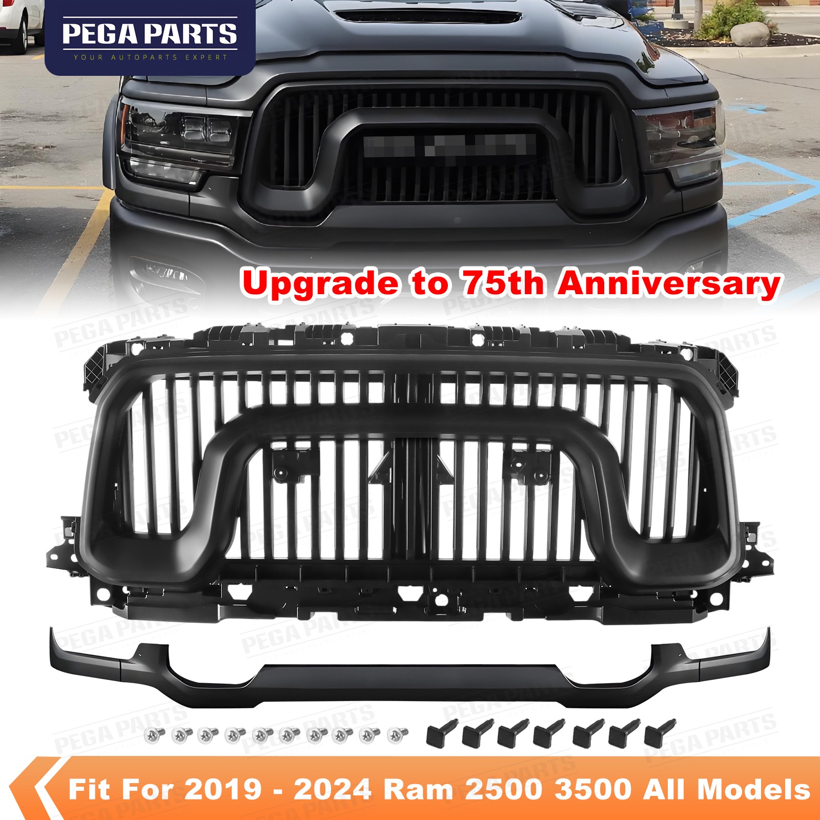 75th Anniversary Style Bumper Grille w/Lower Trim For 2019-2024 Ram 2500 3500