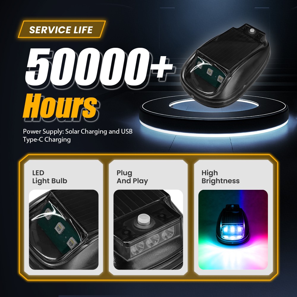 2-20x RGB Solar Strobe Light Wireless LED Car Roof Marker Lamp USB Rechargeable