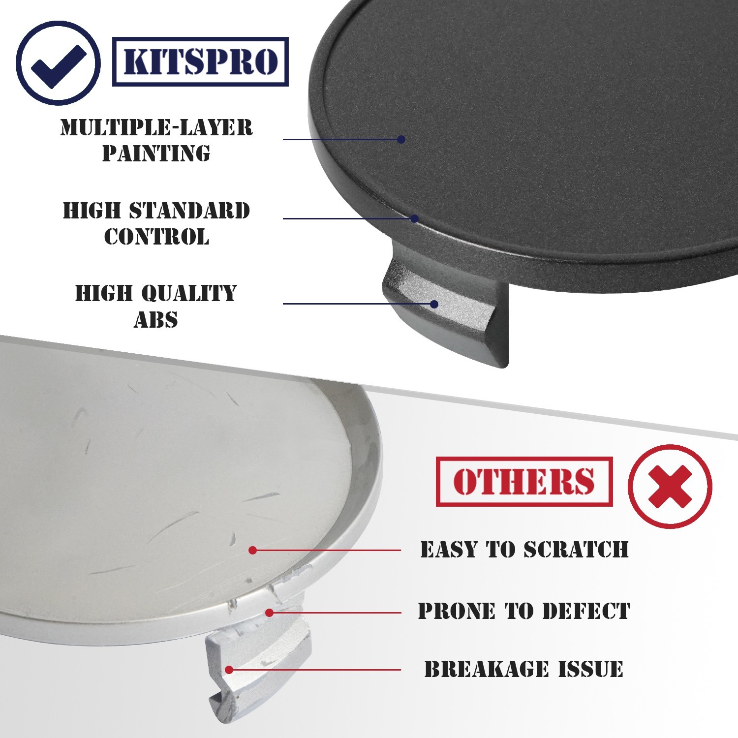 KitsPro 2.4Inch 60MM Wheel Center Caps, Pack of 4 (Matte Black, Outer 60MM, Inne