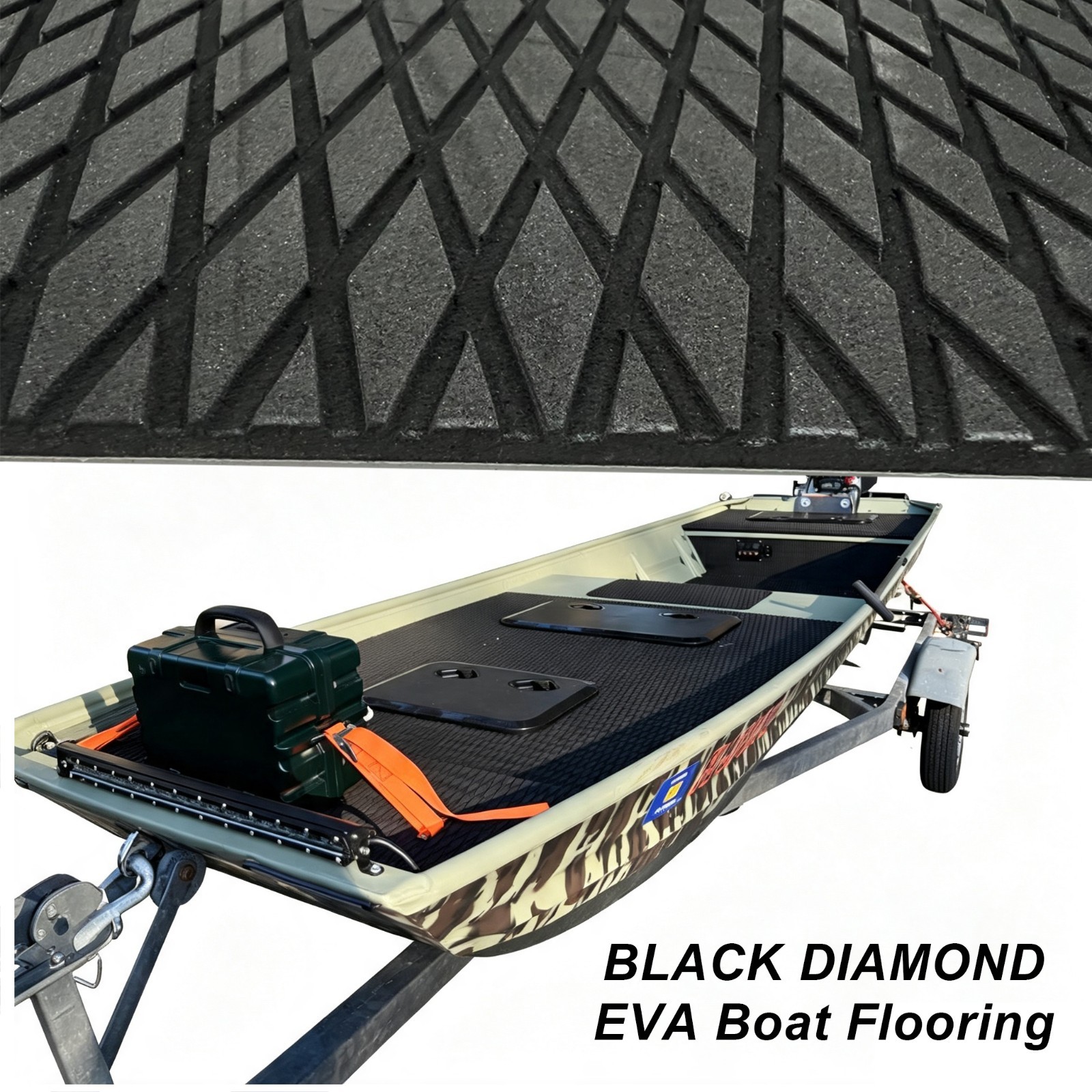 JON Boat EVA Foam Boat Flooring with Black Diamond 94×35″ Marine Carpet Replace