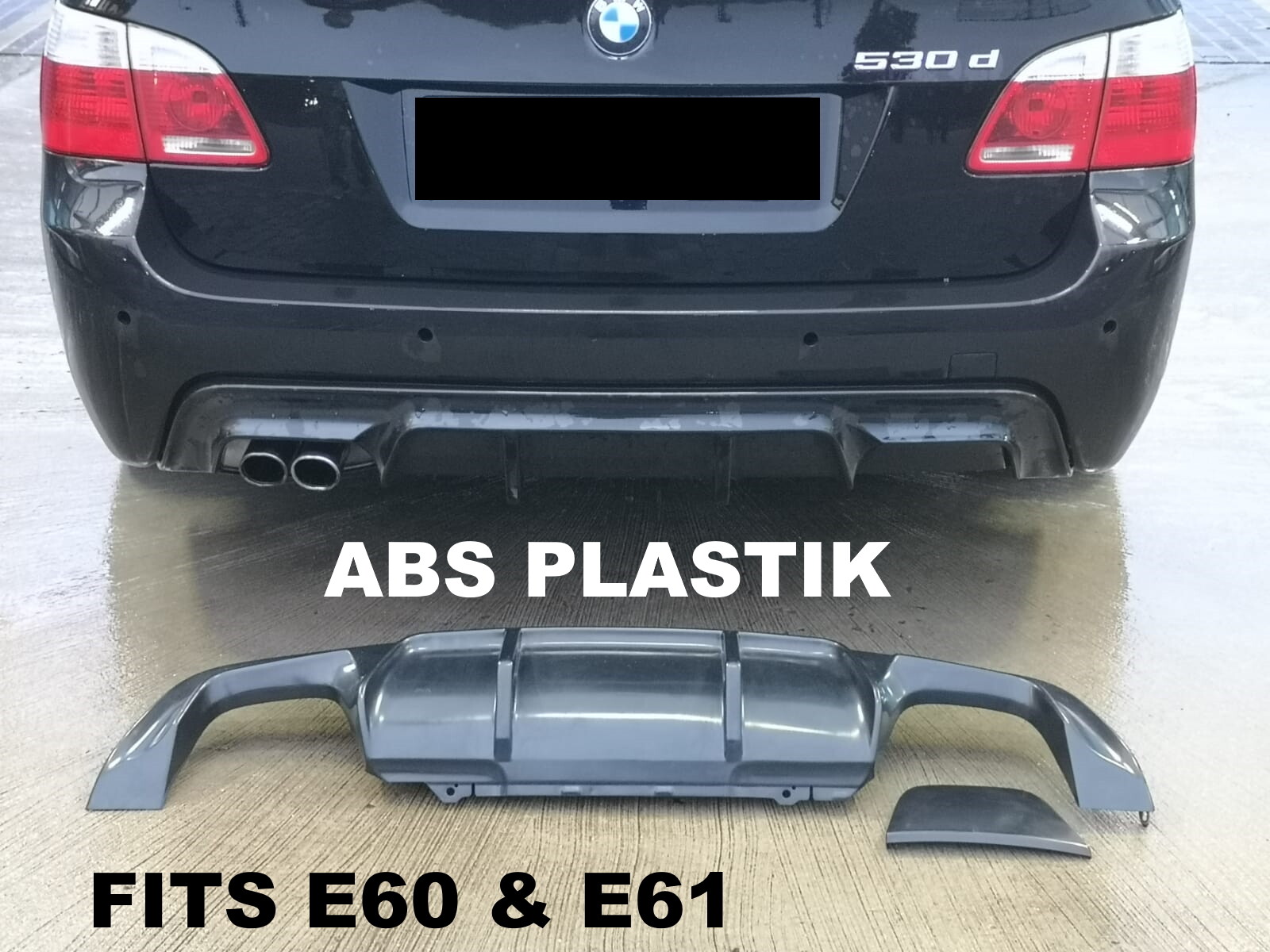 BMW E60 E61 REAR Diffuser with removable right cover for mtech sport ABSplastic