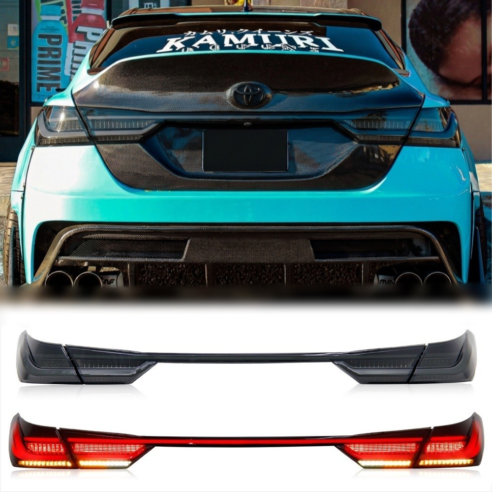 Smoked LED Tail Lights Fits Toyota Camry 8th Gen 2018-2024 Rear Lights White Bar