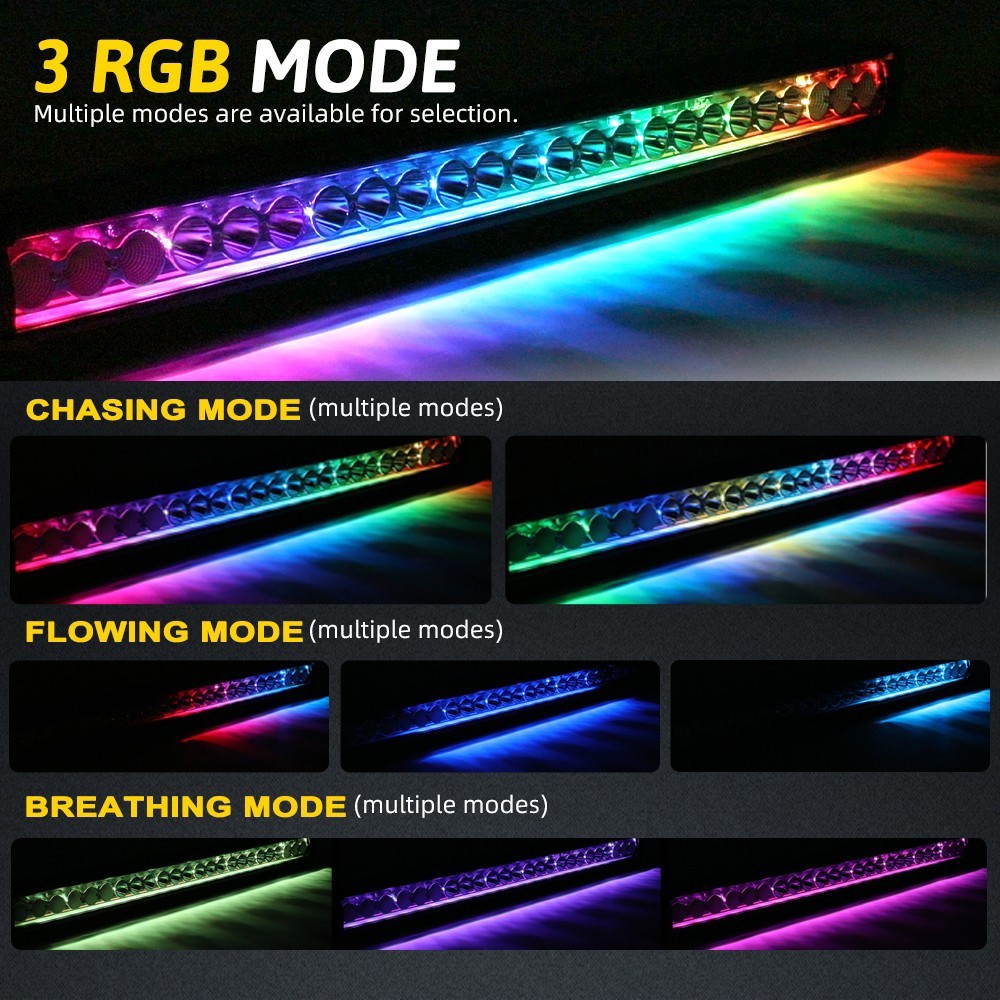 30inch LED Light Bar Chasing RGB Strobe Multi-Color Work Driving Offroad ATV 12v