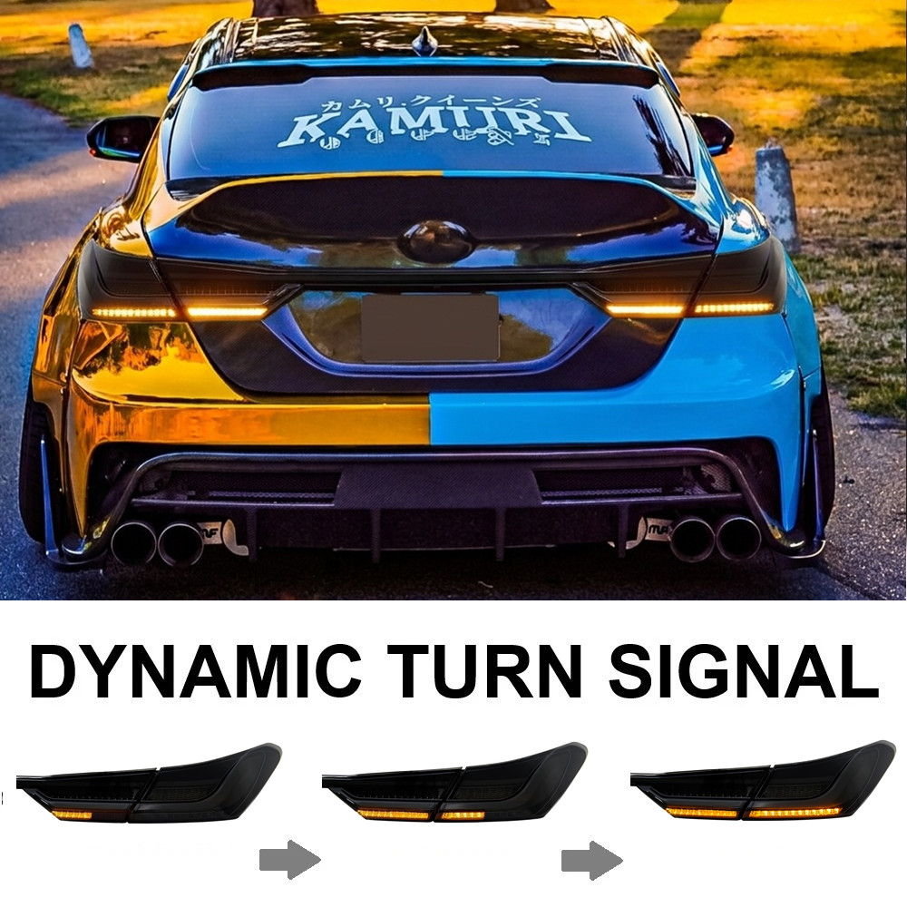 Smoked LED Tail Lights Fits Toyota Camry 8th Gen 2018-2024 Rear Lights White Bar