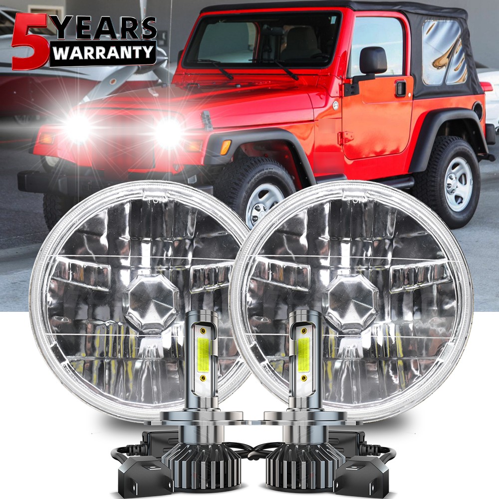 Pair 7″ Inch Round LED Headlights High Low Beam For Jeep Wrangler TJ 1997-2006