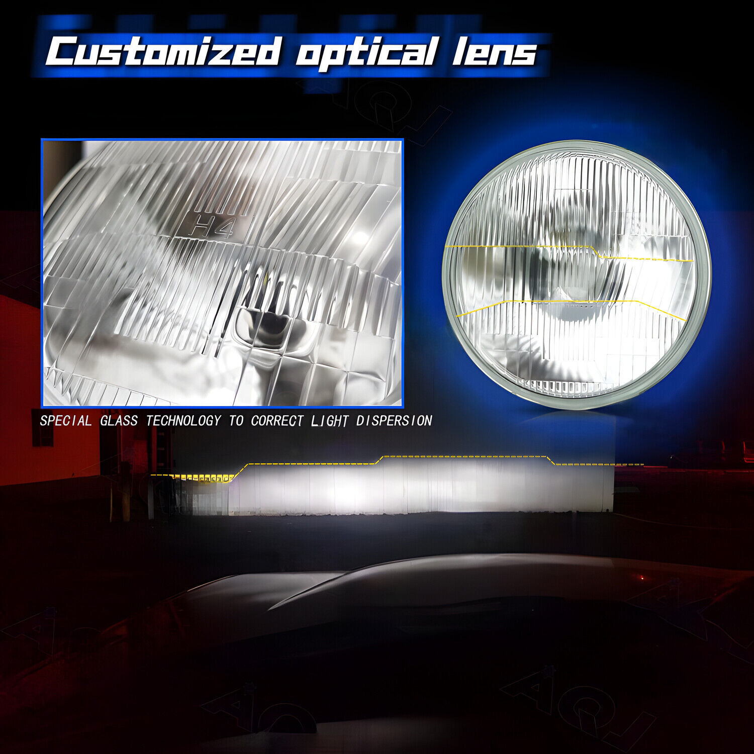 7 Inch LED GLASS Headlights Round, ORIGINAL CLASSIC LOOK conversion Chrome 2X