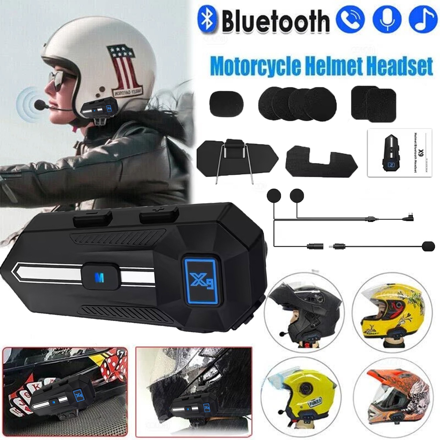 Waterproof Motorcycle Helmet Headset Wireless Bluetooth Headphone Bluetooth 5.3