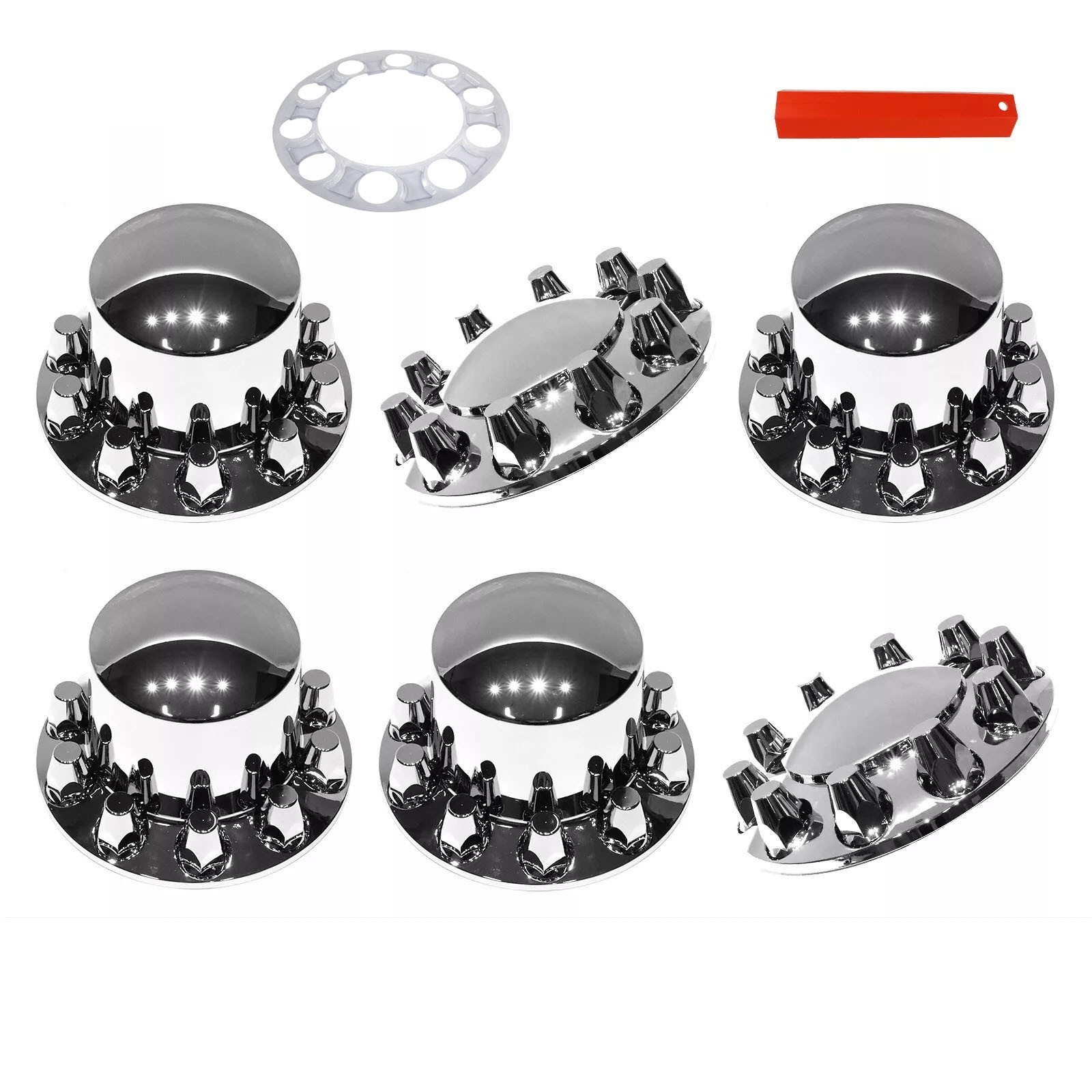 33mm Chrome Hub Cap Cover Semi Truck ABS Wheel Axle Cover 2 Front & 4 Rear Dome