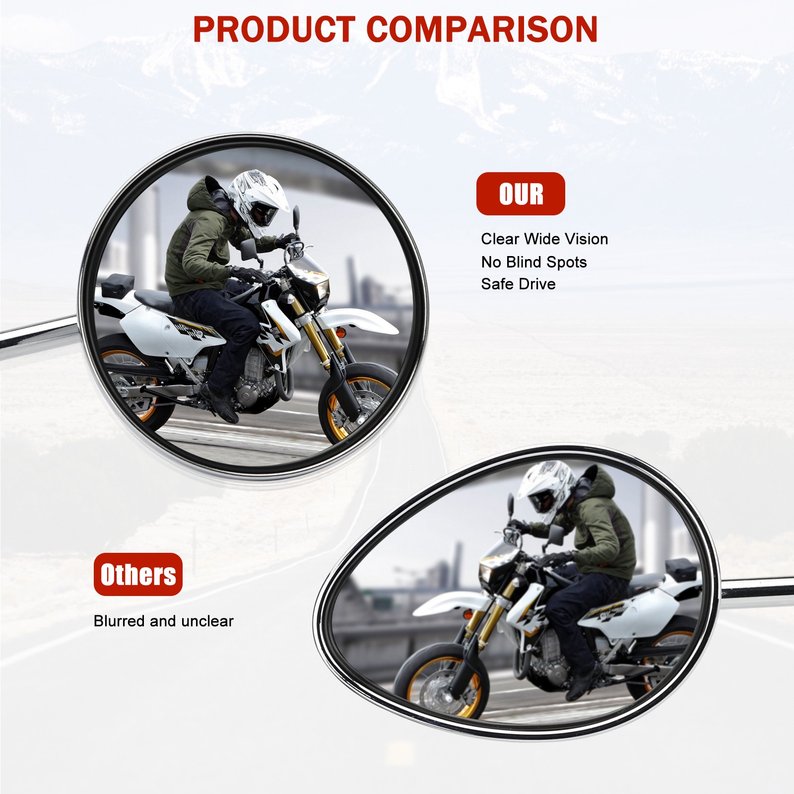 Chrome 10MM Universal Motorcycle Classic Round Long Stem Rearview Side Mirrors