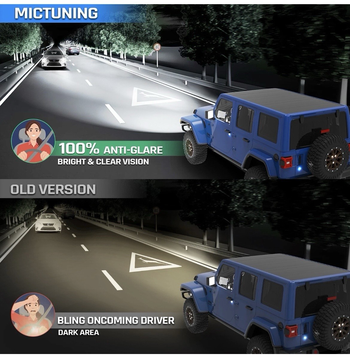 MICTUNING J1 RGB+IC 7-inch LED Headlights w/Fog Light Assembly for Jeep Wrangler