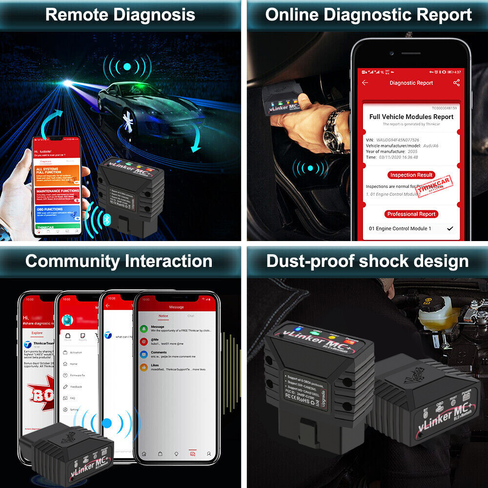 VLinker MC 4.0 Bluetooth Supports Android IOS OBDII Vehicle Diagnostic Tool V2.2