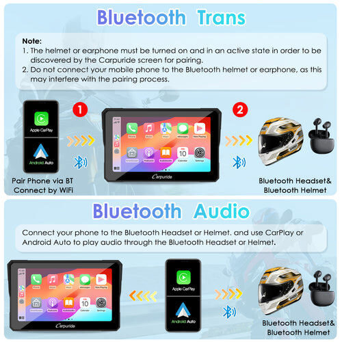 Carpuride W702B Wireless Carplay DualBluetooth Impermeable Touchscreen BMW Moto