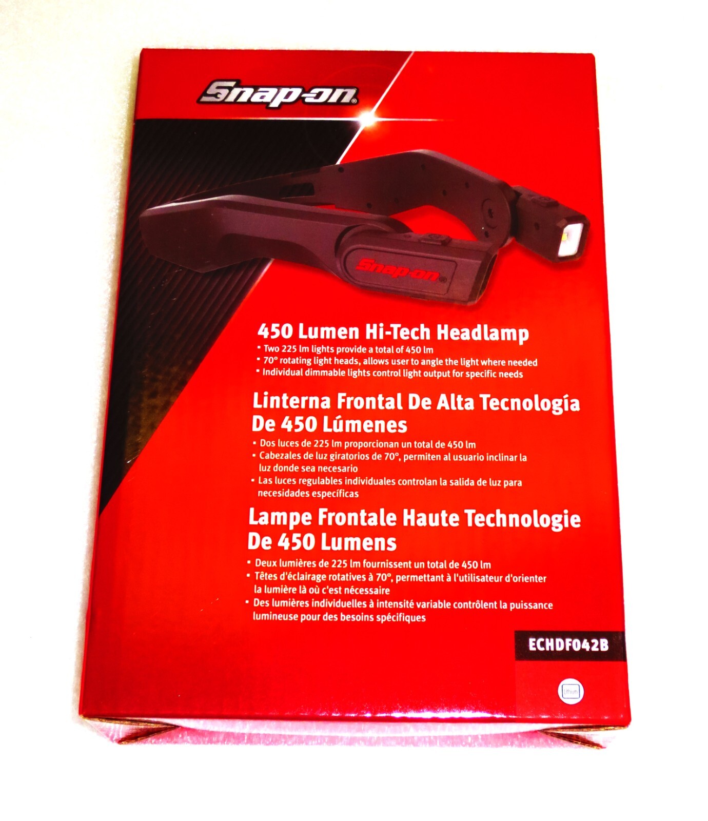 *NEW* Snap-on ECHDF042 HIGH-TECH HEADLAMP LIGHT *BLACK* 450 LUMENS Rechargeable