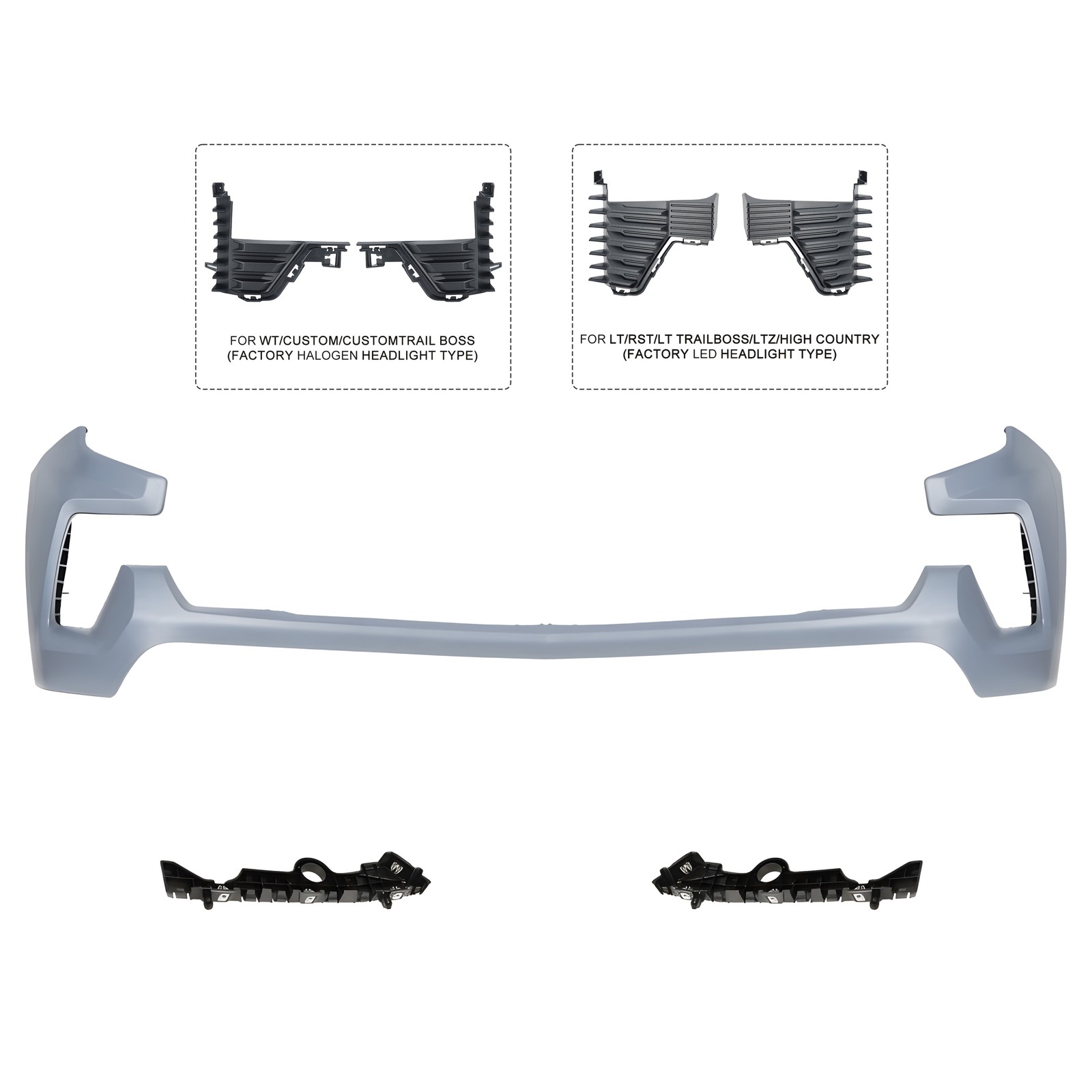 Front Upper Bumper Cover For 2022-2026 Chevy Silverado 1500 w/ End Cap Air Duct