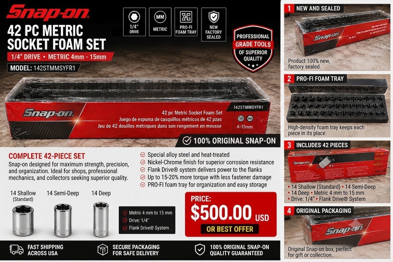 Snap-on 42 Pc 1/4″ Drive Metric Socket Set Foam Tray NEW 142STMMSYFR1 4-15mm