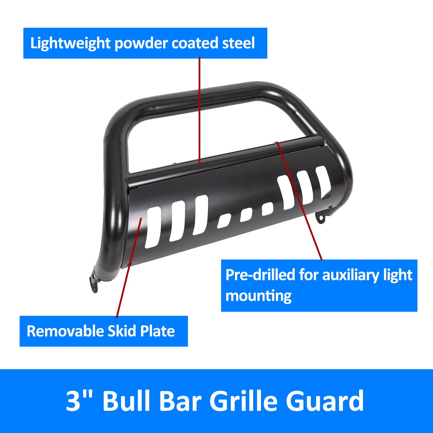 FOR 05-21 NISSAN FRONTIER PATHFINDER BLACK 3″ BULL BAR PUSH BUMPER GRILLE GUARD