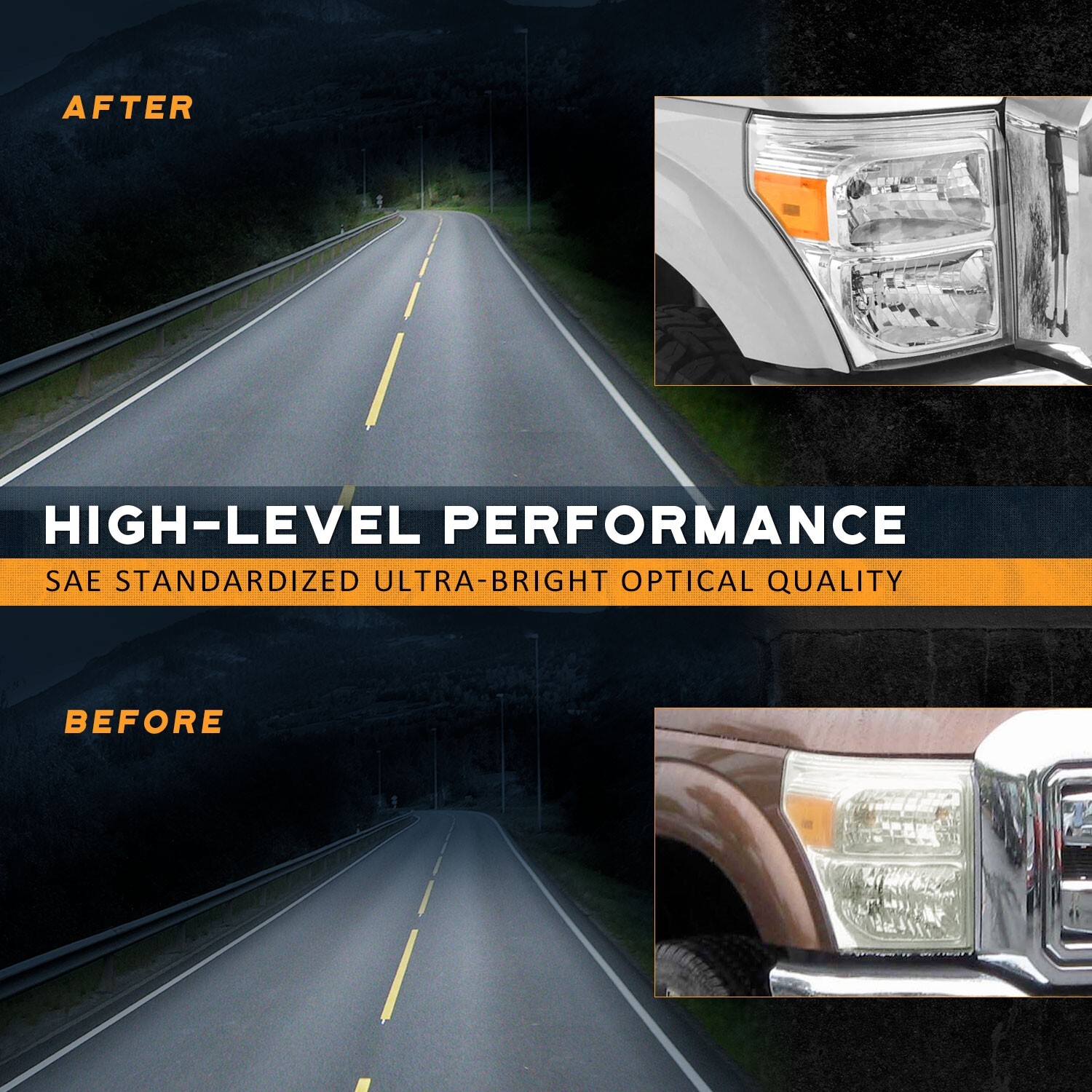 Pair Headlights For 2011-2016 Ford F250 F350 F450 F550 Super Duty Chrome Amber