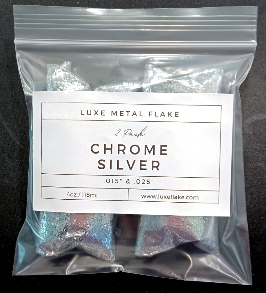 Chrome Silver Metal Flake 2 Pack – 2oz .015″ & 2oz .025″ – Medium & Large Cut
