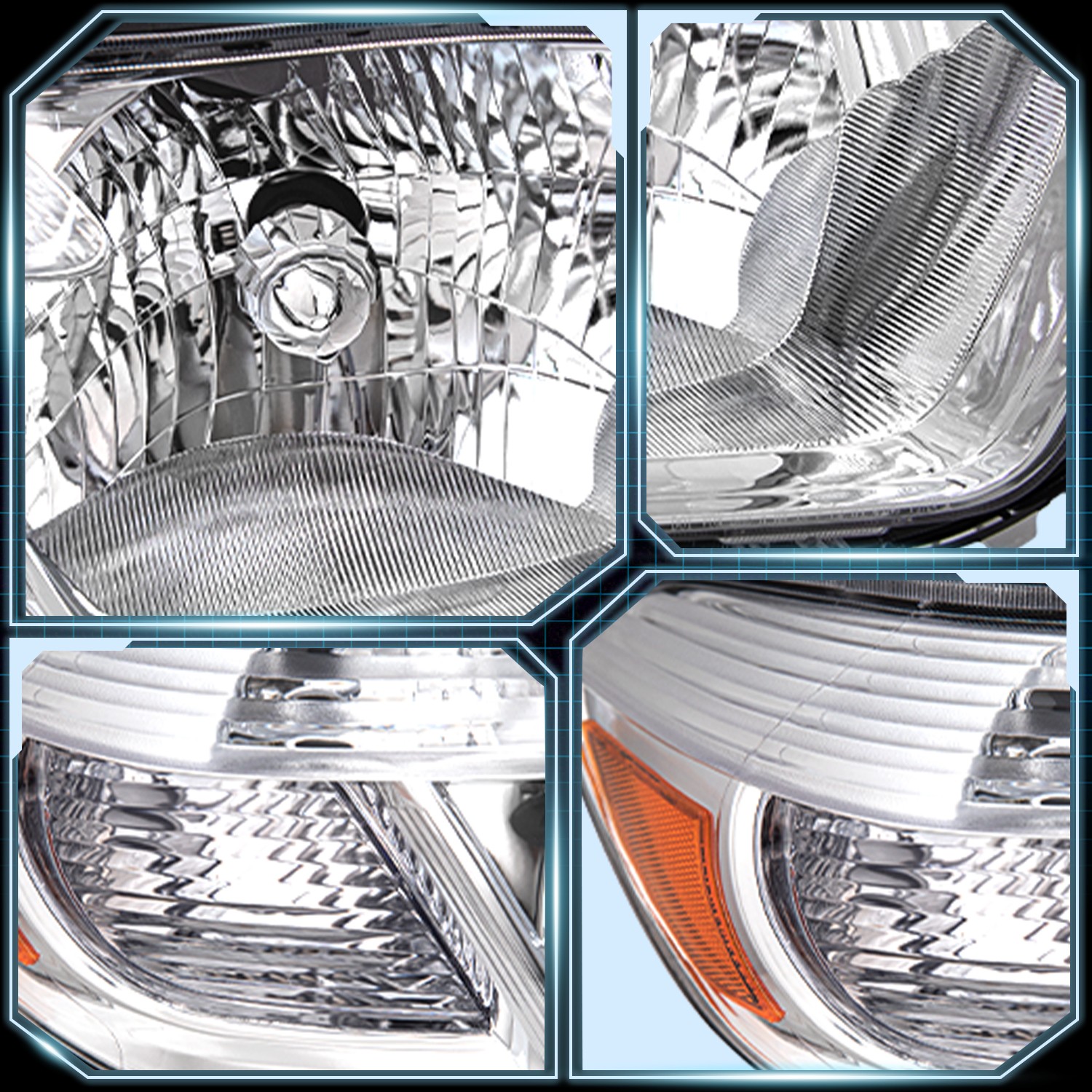 For 2008-2010 Toyota Highlander Halogen Chrome Housing Headlights Lamps Pair