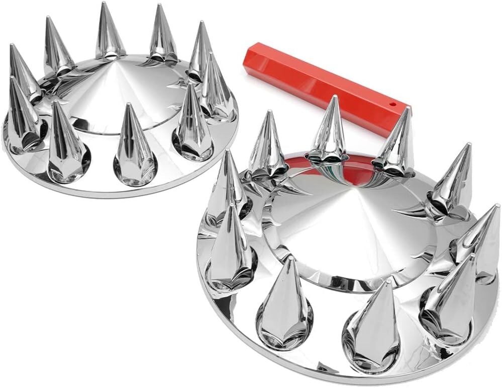 1 pair Axle Wheel Cover Chrome Front Hub Cap 33mm Lug Nuts For Semi Truck Spiked