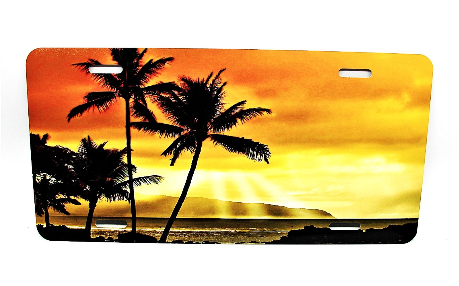 TROPICAL BEACH PALM TREES OCEAN SUNSET METAL NOVELTY CAR LICENSE PLATE AUTO TAG