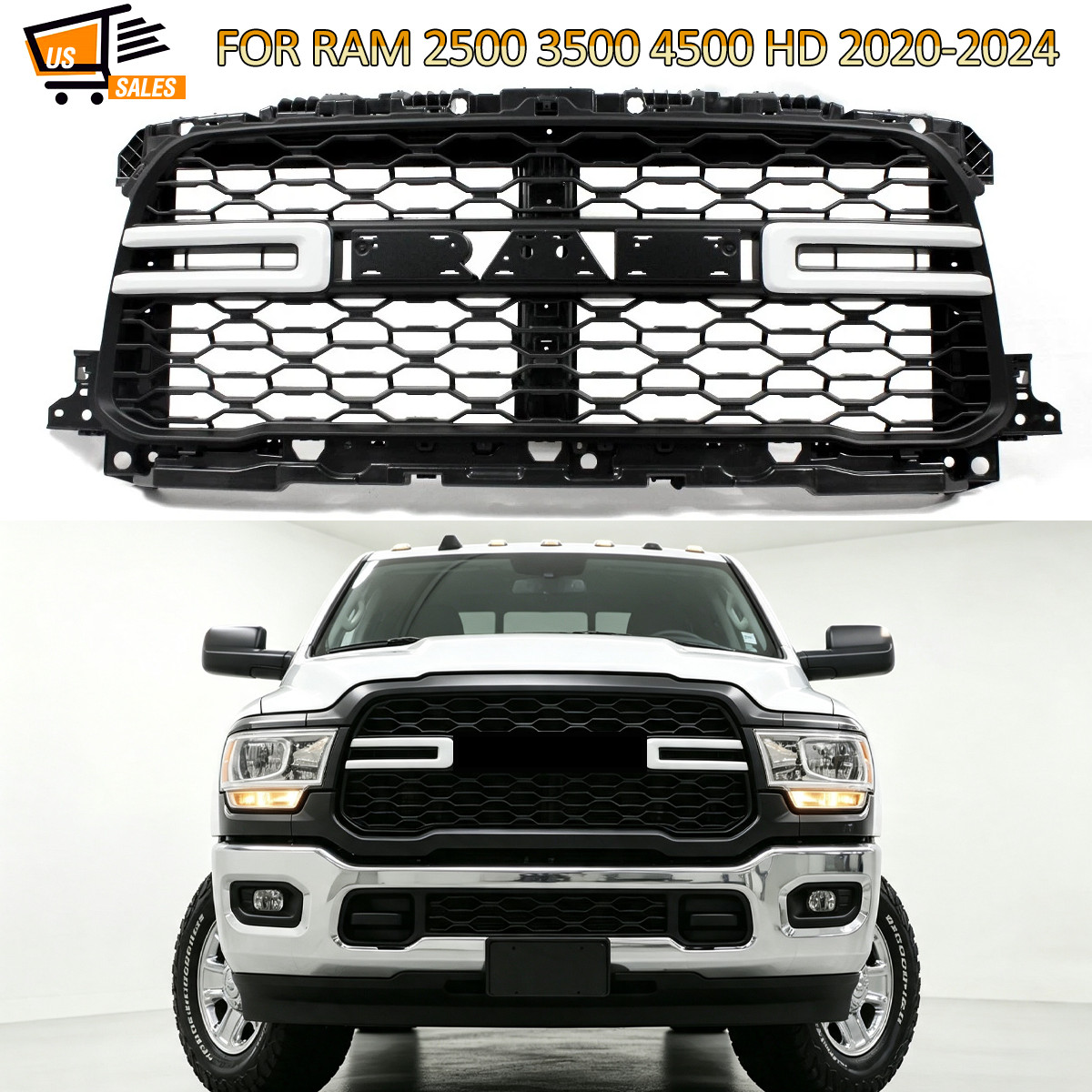 For 2019-2024 Ram 2500 3500 Front Upper Grille Bright White & Black 68443167AA