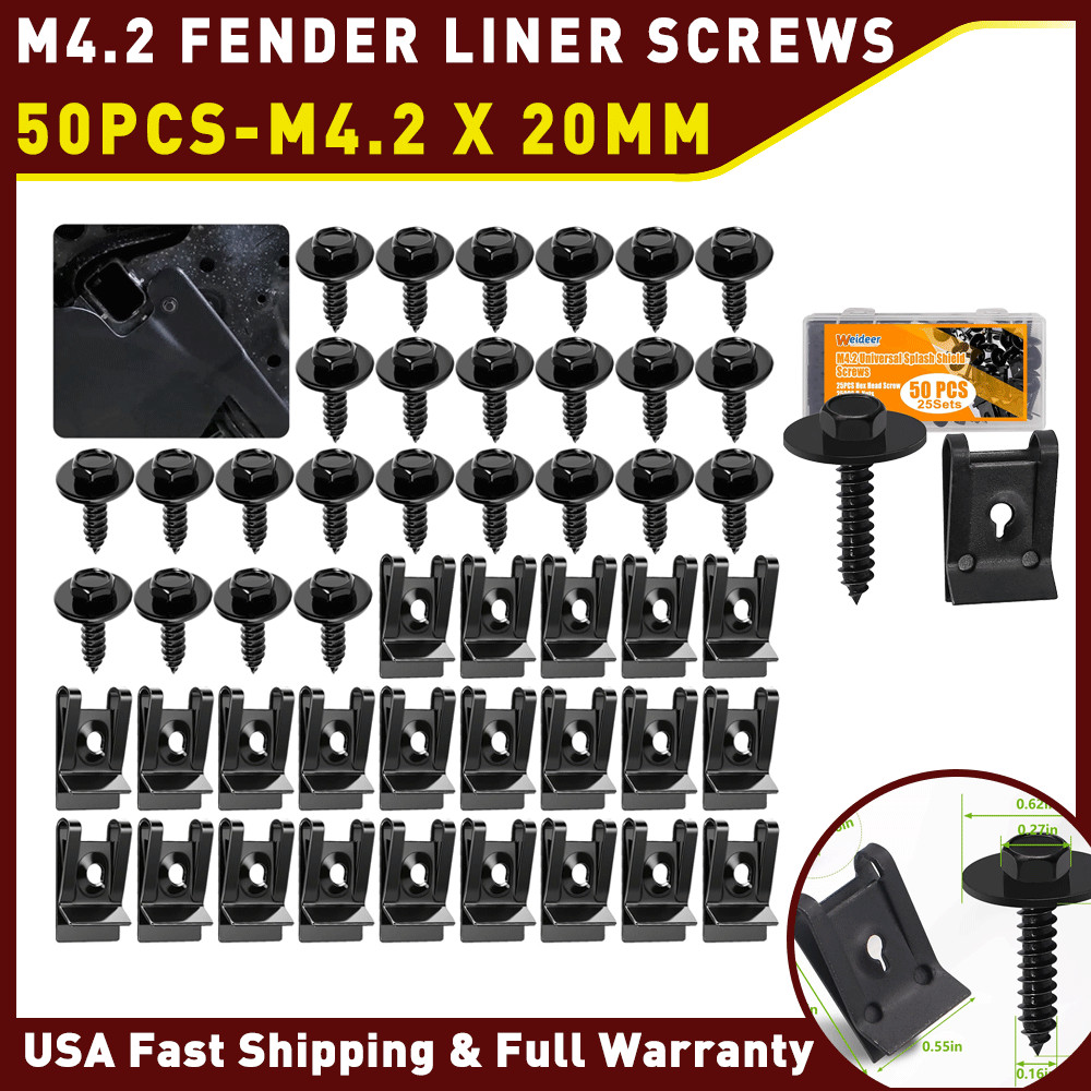 50pcs M4.2 U Nut Clips & Fender Liner Screws Splash Retainer Bolts Body Fastener