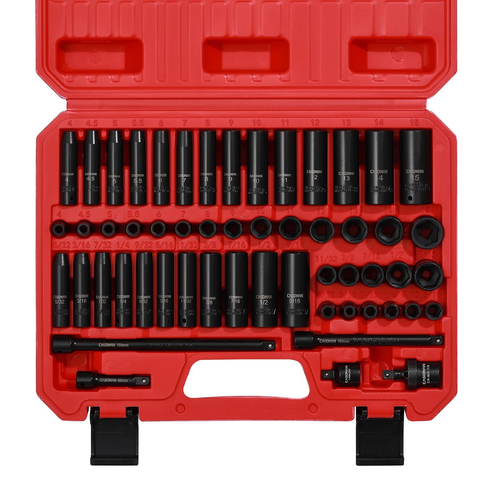 55PCS 1/4″ Drive Impact Socket Set – Shallow & Deep, Metric/SAE, 6-Point, Cr-V S