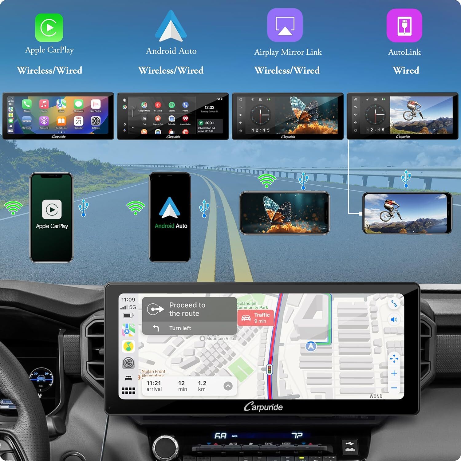 Carpuride W103Pro Wireless Carplay Android Auto Stereos Bluetooth Backup Camera