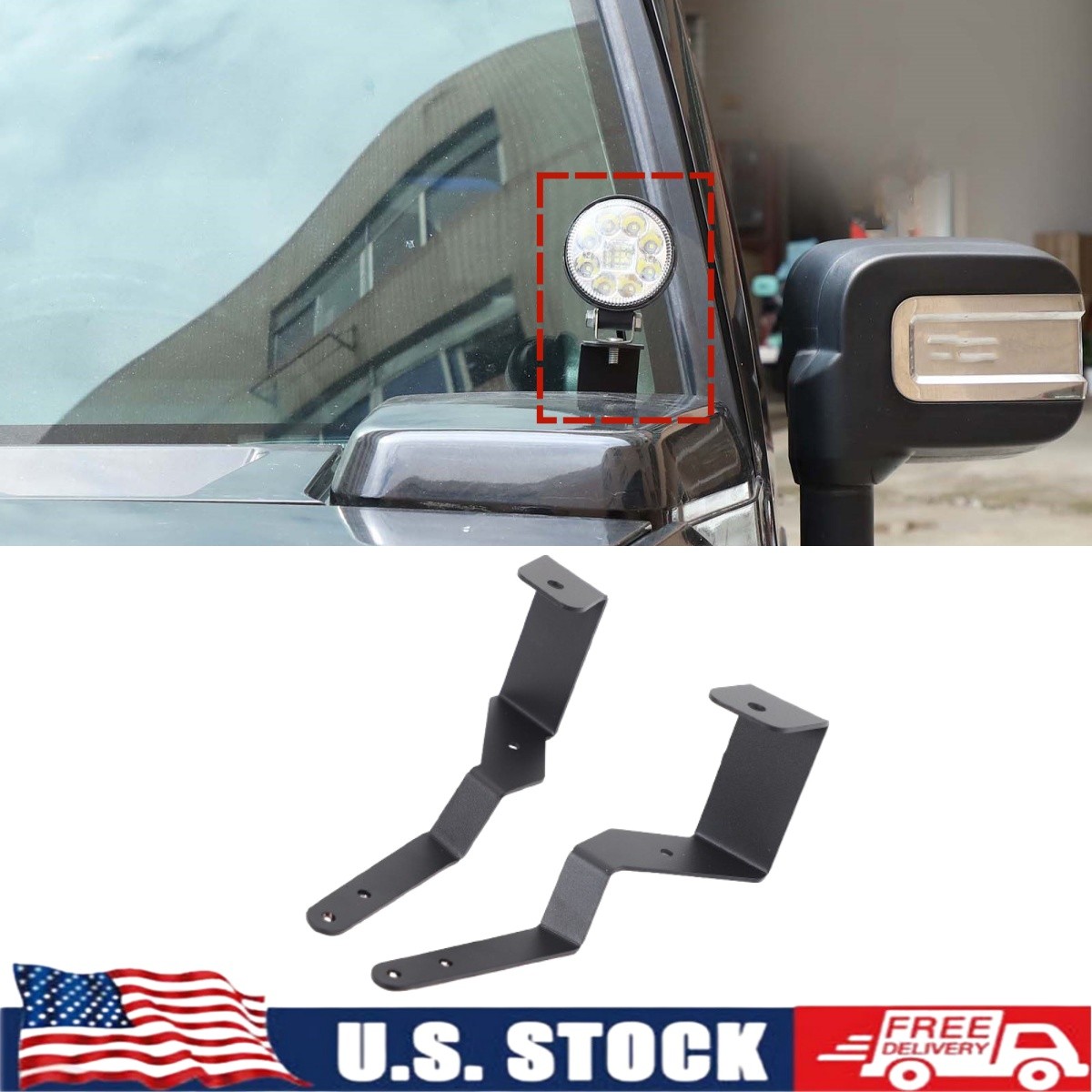 Black Carbon Steel Front Hood Spotlight Mount Bracket For Hummer H2 2003-2009 US