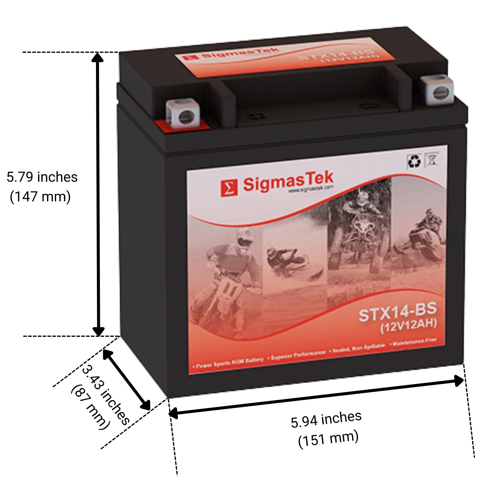 Big Crank ETX14 Replacement Motorcycle Battery by SigmasTek