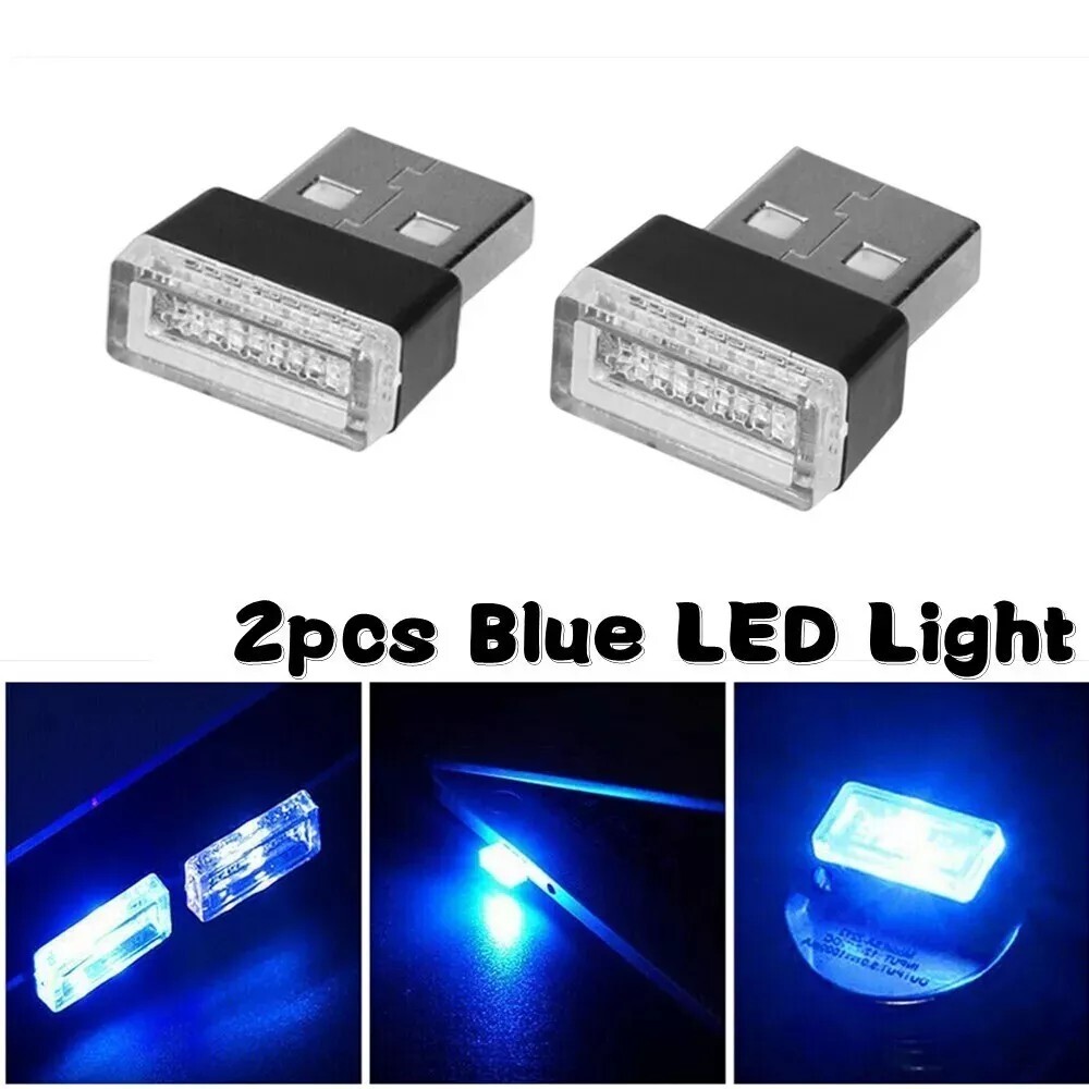 Blue 2 x Mini USB Car Atmosphere Lights LED Cigarette Lighter Decorative Lights