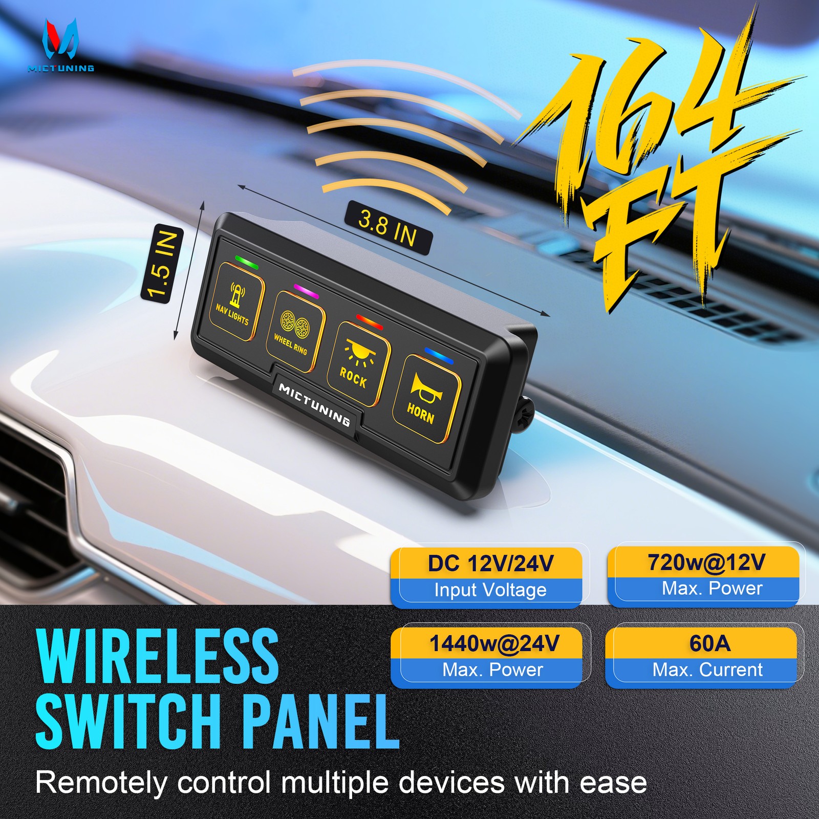 4 Gang Wireless Switch Panel for Marine 12V LED Light Bar Circuit Relay System