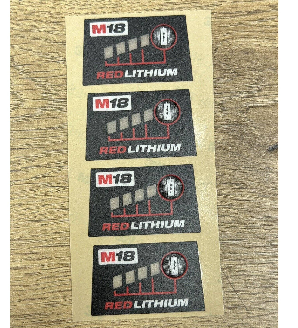 Lot of 4 Genuine Milwaukee M18 Battery Front label Button Sticker Decal