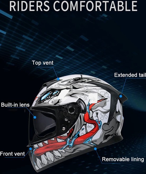 MotuoMr Unisex Adult Motorcycle Helmet DOT Approved Motorbike Black Mirror Sz L