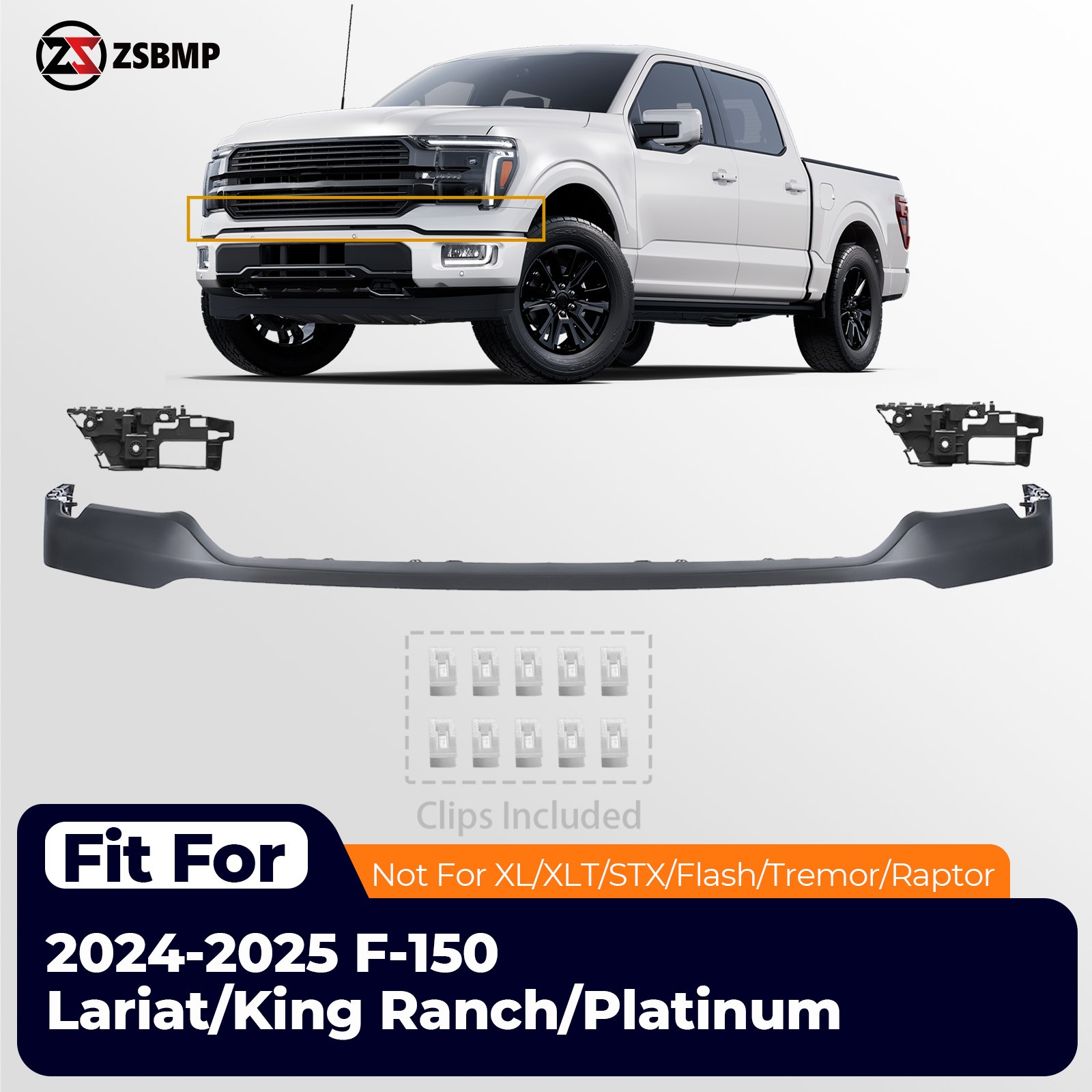 Front Upper Bumper Valance For 2024-2026 Ford F-150 Trim W/Brackets Primed 3 pcs