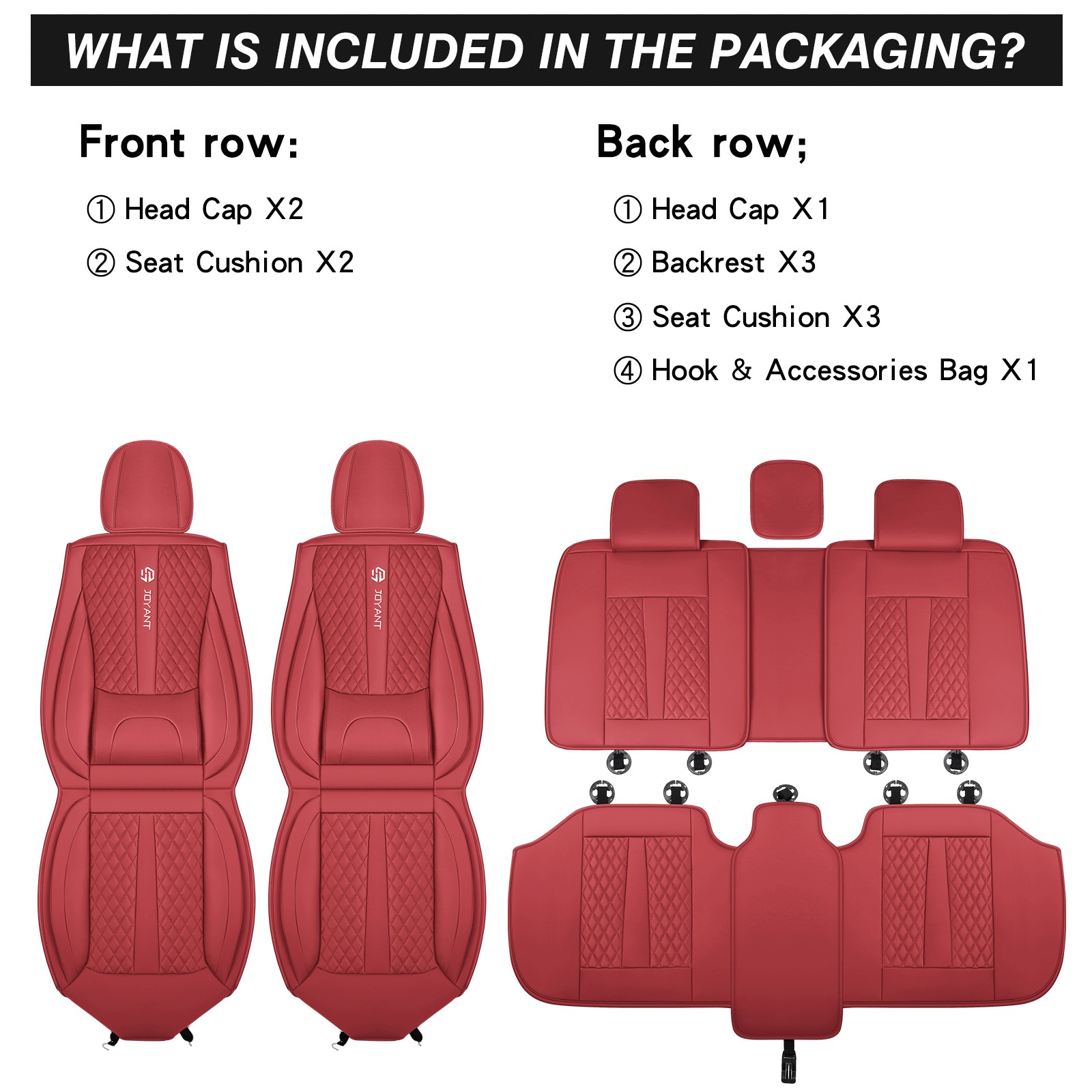 Luxury Nappa Leather Car Seat Covers with Lumbar Support Full Set Universal Fit