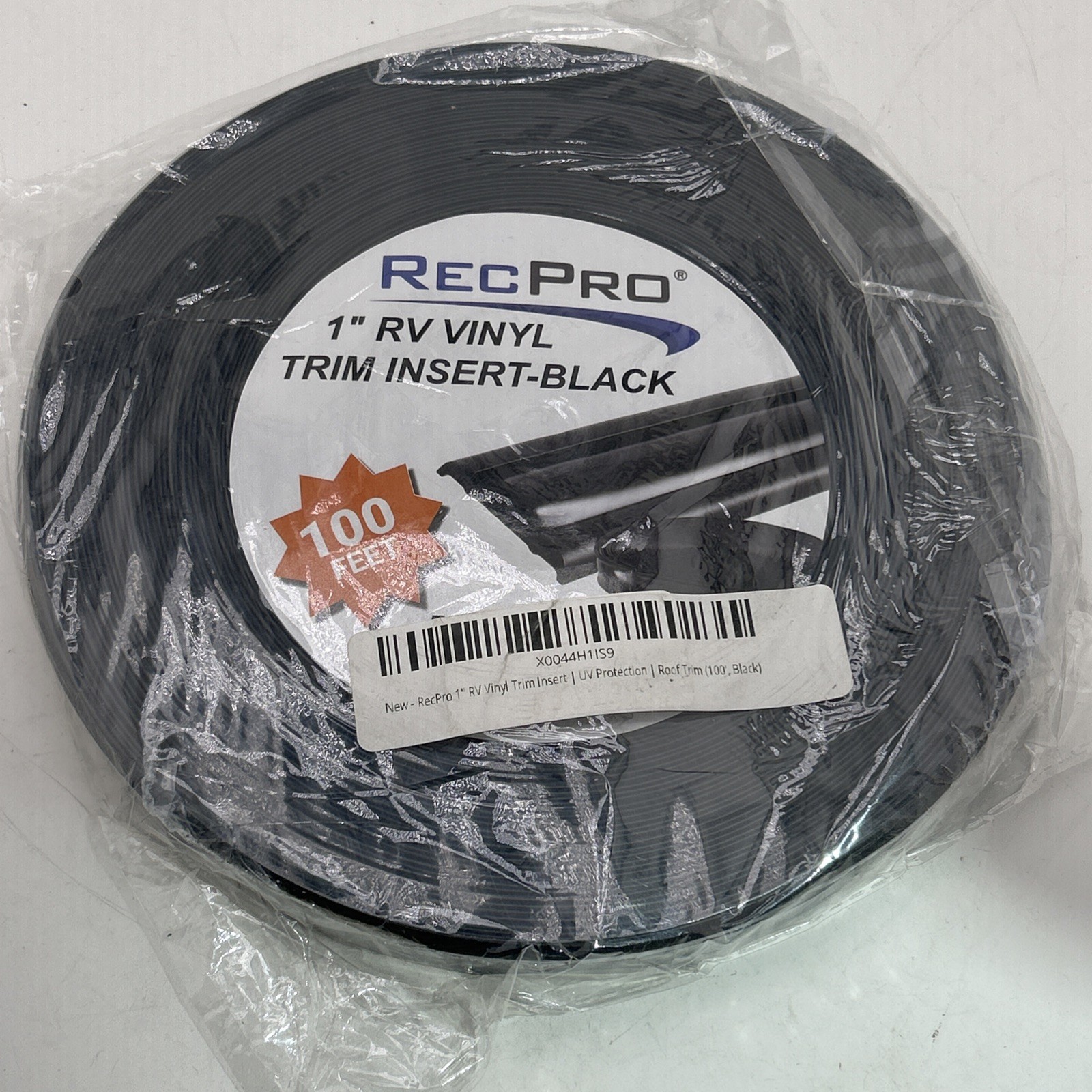 RecPro RV Vinyl Roof Trim Insert 1″ UV Protection Replacement 100′, Black