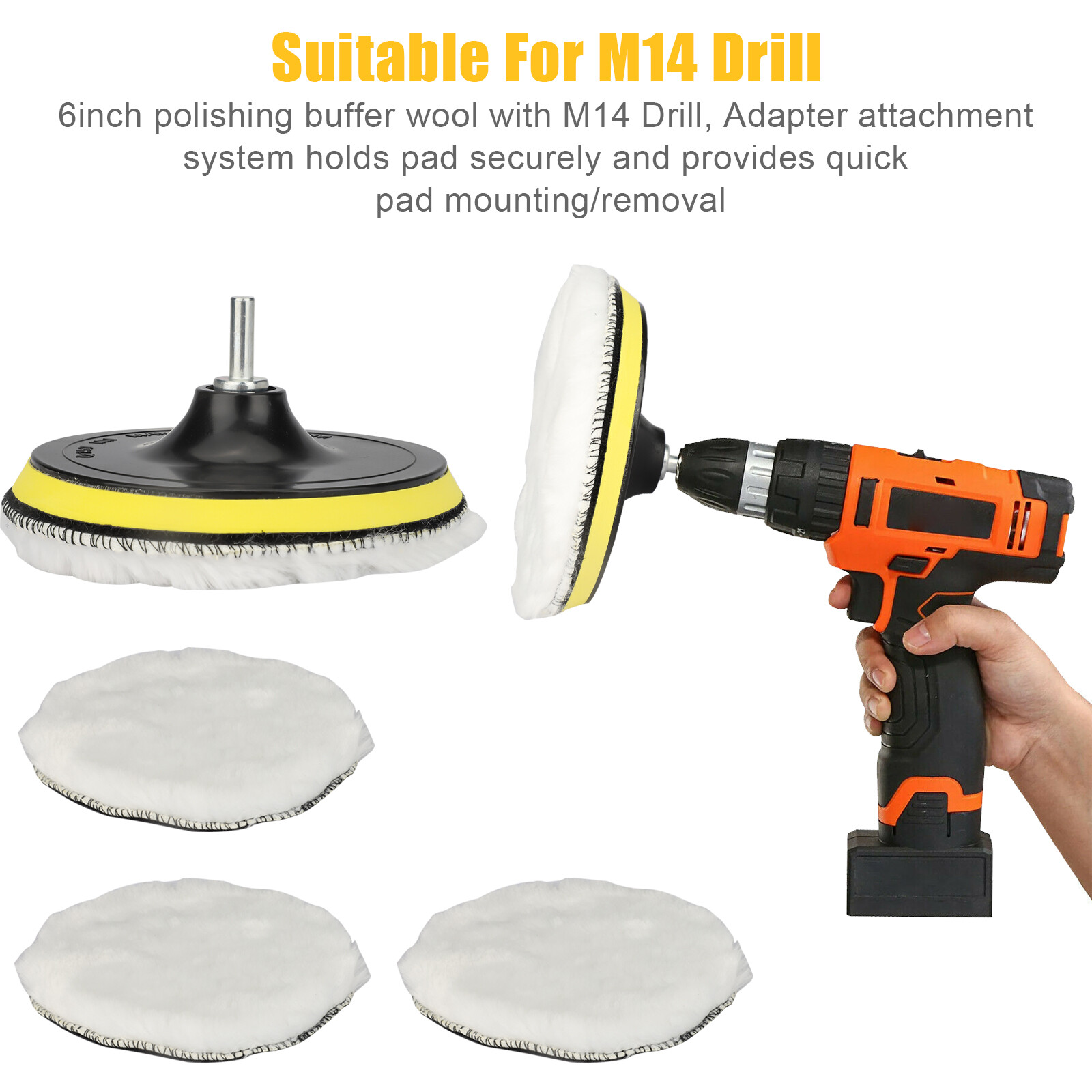 5x 6″ Car Polishing Pads Buffing Wool Wheel Mop Kit Bonnet Buffer Pad Polisher
