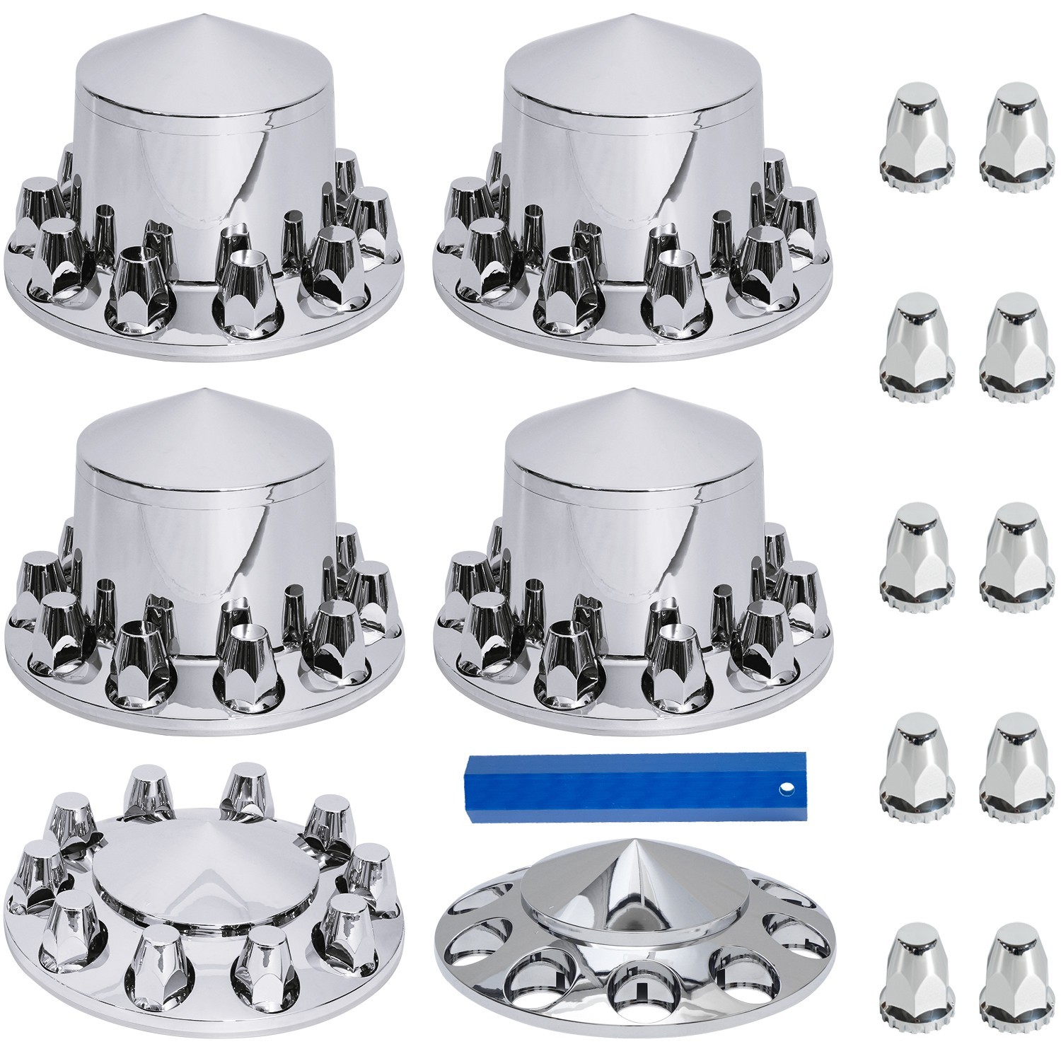 33mm Spiked Top Chrome ABS Axle Cover Kit Dome Lug Nut Covers for Semi Trucks