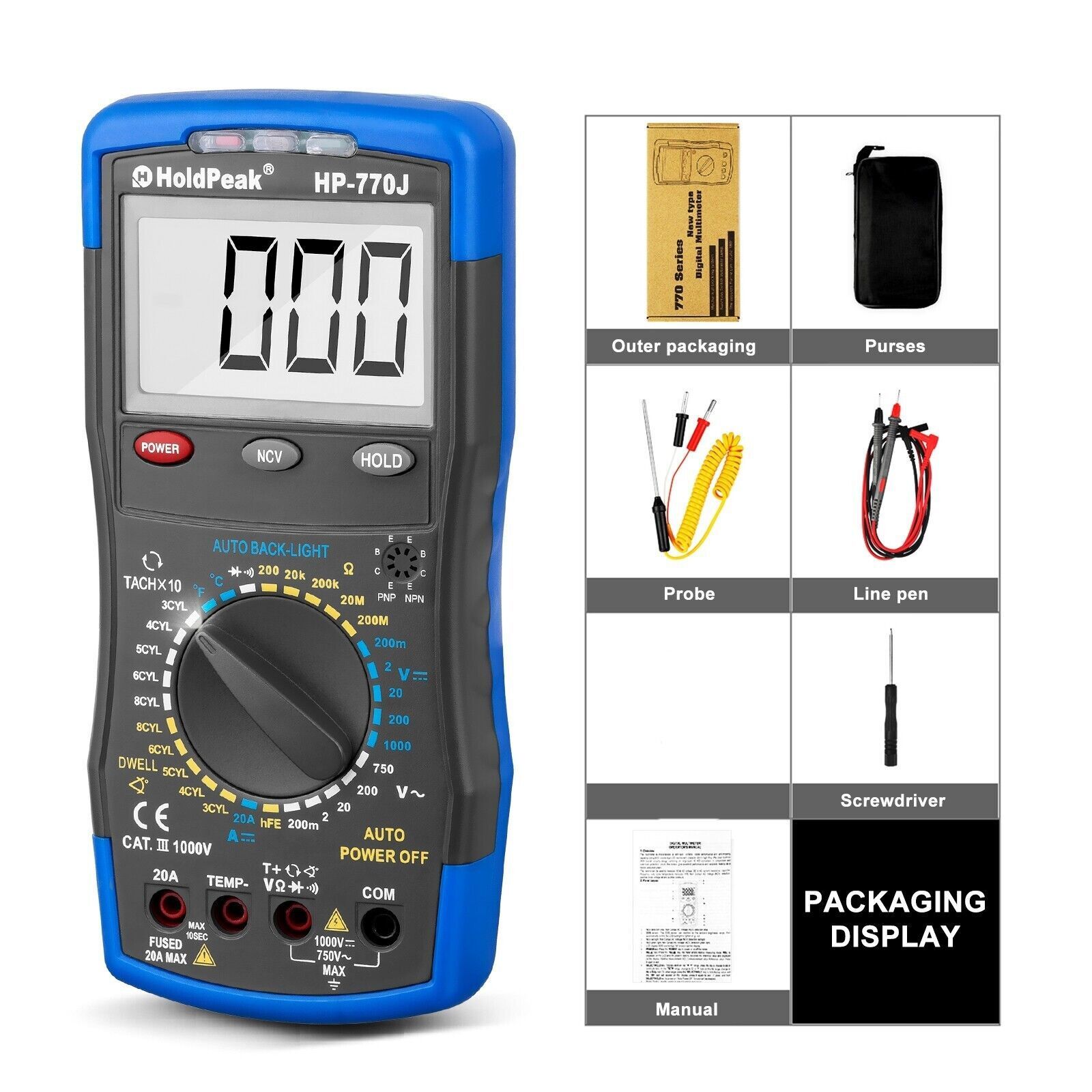 Automotive Digital Multimeter Engine Analyzer Dwell Tach RPM AC DC Volt Meter US