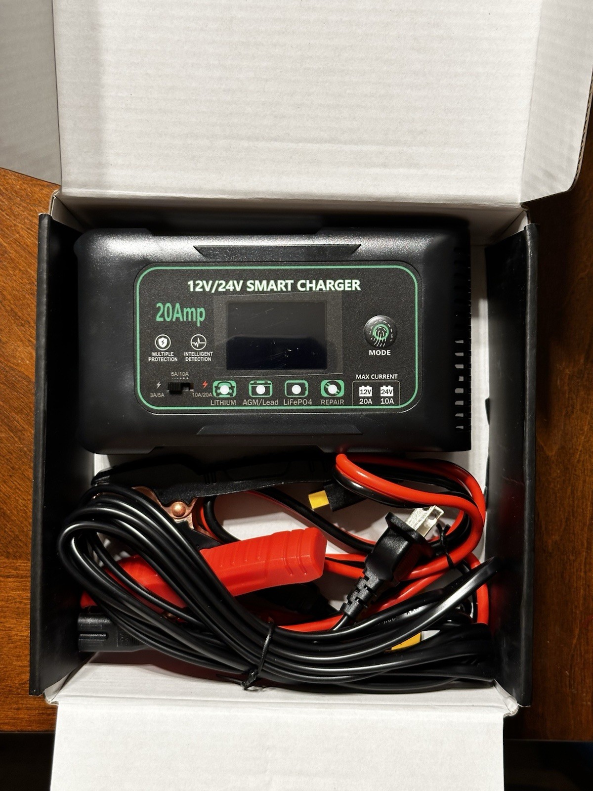 ✅ New 20-Amp Smart Battery Charger 12V/20A & 24V/10A Lithium Lifepo4 Lead-Acid