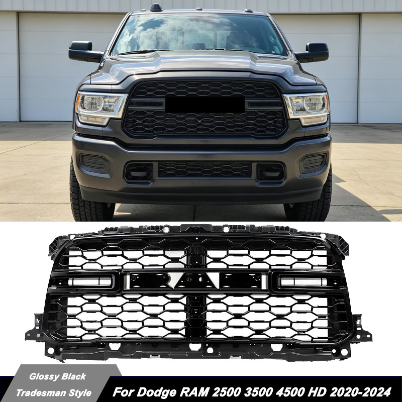 For 2019-2024 Ram 2500 3500 4500HD Tradesman Big Horn Laramie Gloss Black Grille