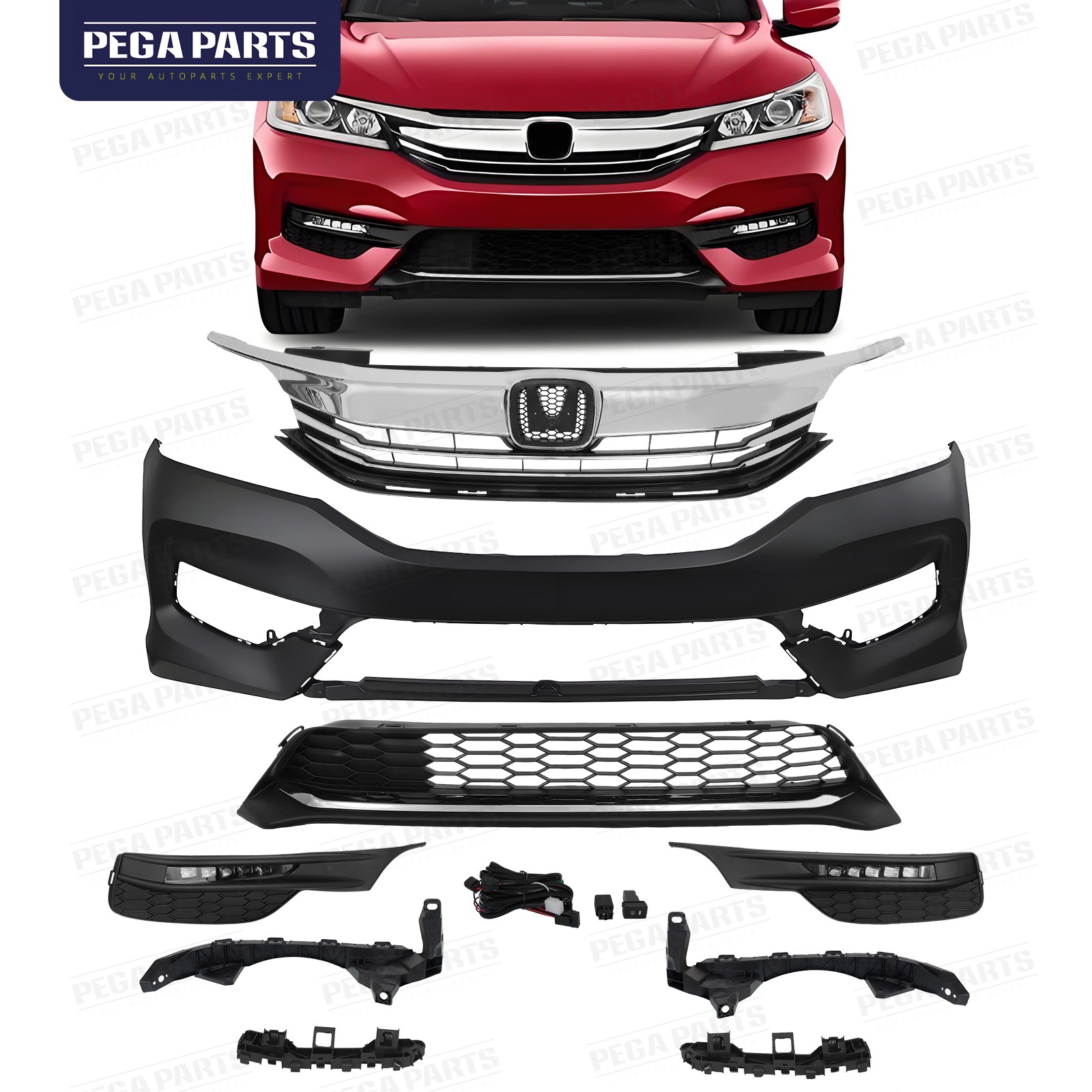 For 2016-2017 Honda Accord Front Bumper Grille Assembly w/o Parking Sensor Holes