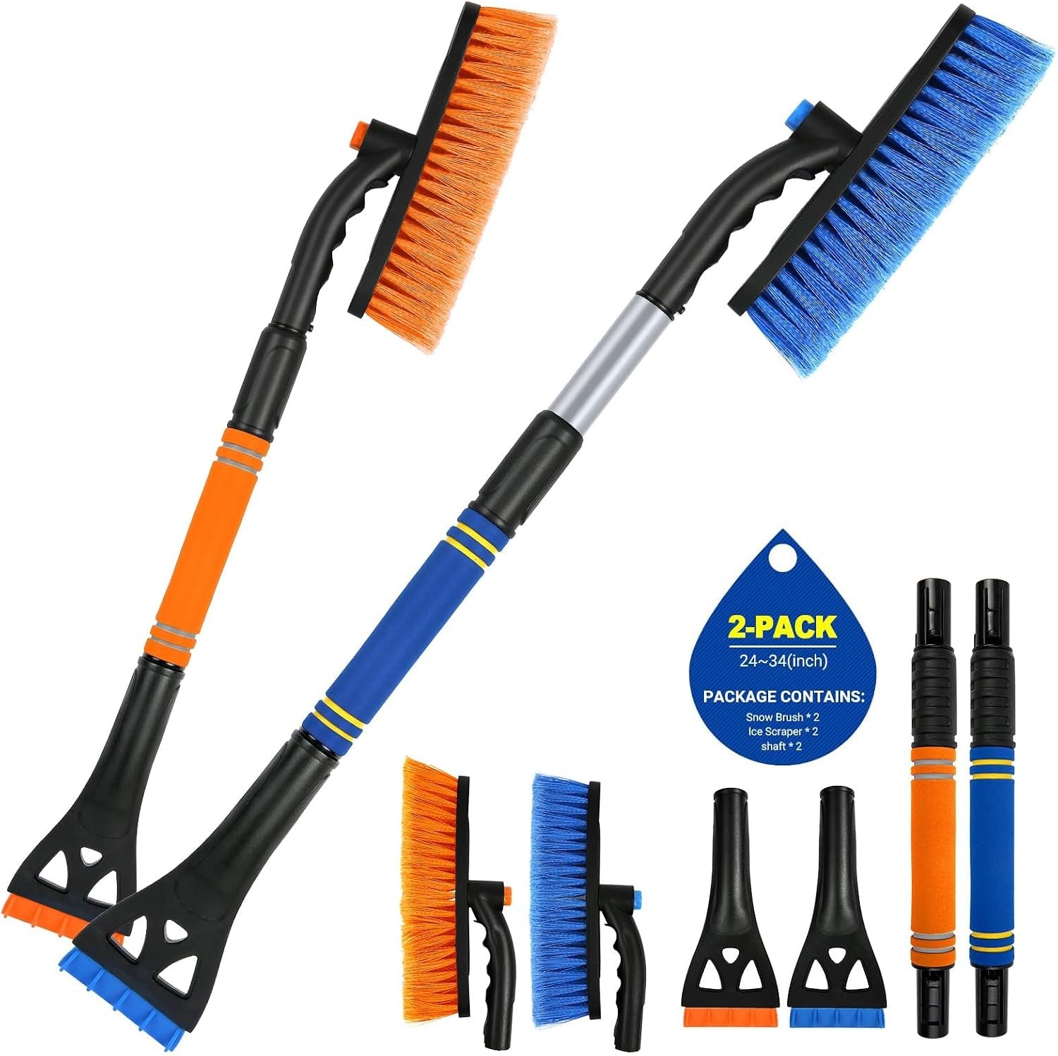 2 in 1 Snow Brush and Scraper for Car SUV Truck with Ergonomic Grip Blue Orange