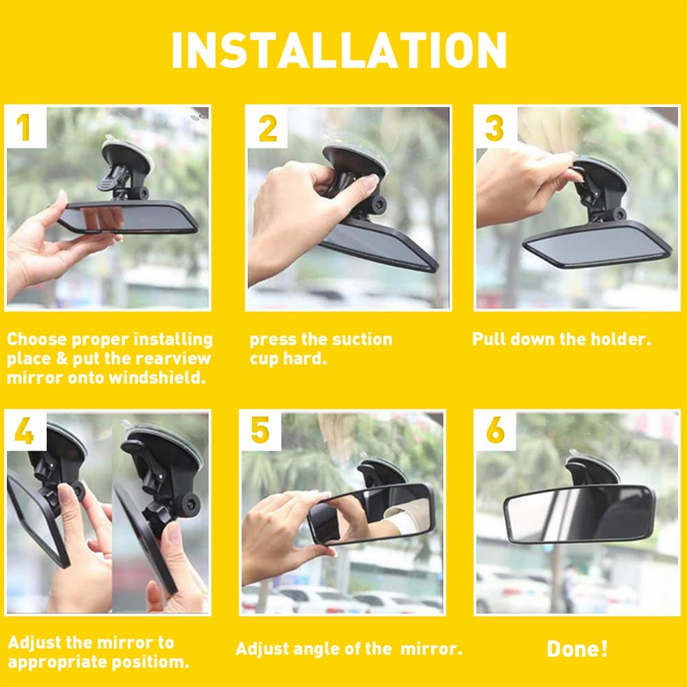 1X Universal Car Inside Rearview Rear View Mirror Wide-angle w/Suction Cup Truck